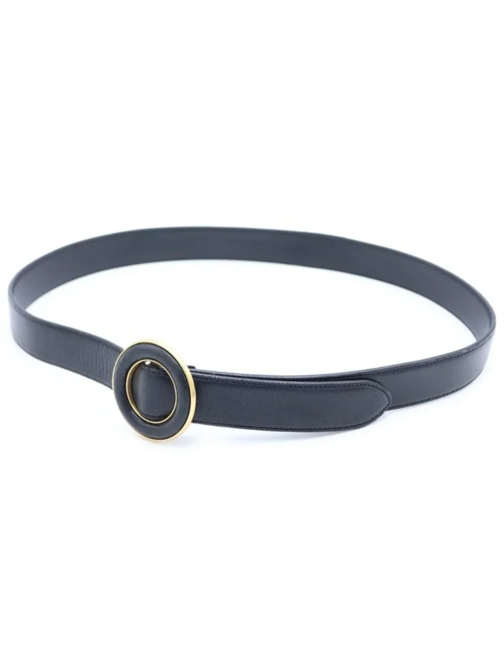 Saint Laurent Paris Circle Logo Buckle Leather Belt Gold Black 85